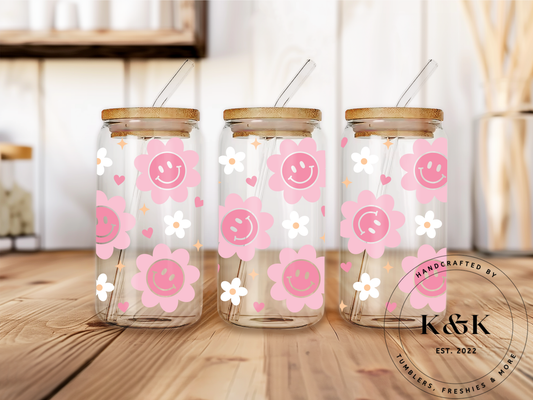 Pink Flower Smiley Libbey