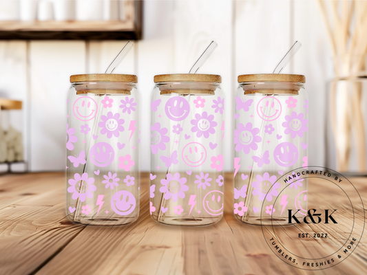 Purple Flower Smiley Libbey